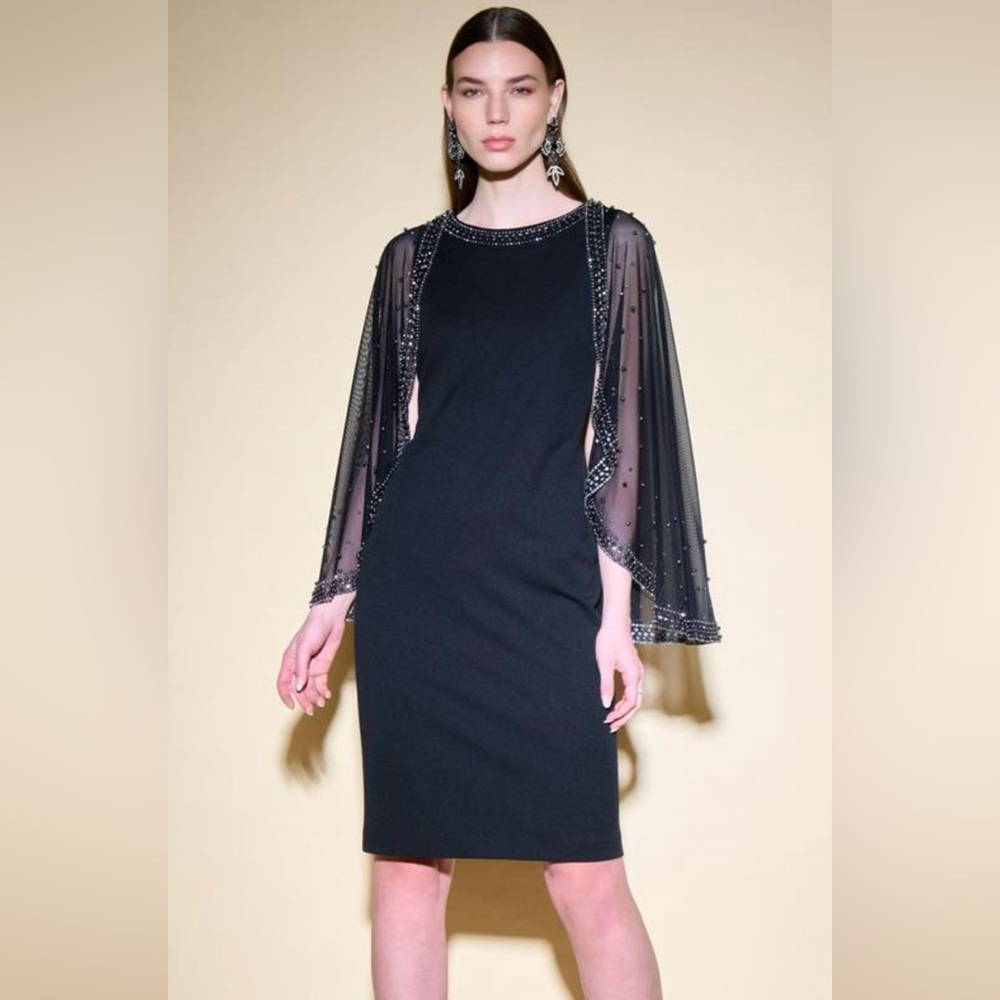 Joseph Ribkoff Signature Black and Gold Sheath Dress Sleeveless Crew Neck